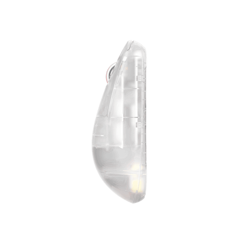 Super clear Edition Pulsar X2H Mini Gaming Mouse with a translucent black design, narrow waist, higher hump, symmetrical shape, optical switch, and PAW3395 sensor.
