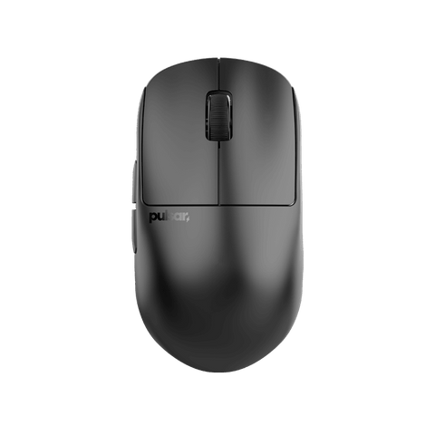 Black Pulsar X2H Medium Gaming Mouse with a translucent black design, narrow waist, higher hump, symmetrical shape, optical switch, and PAW3395 sensor.